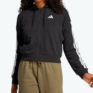 Adidas Black White Essentials 3 Stripes French Terry Full Zip Hoodie Size S
